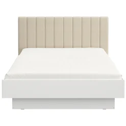 Letto Matrimoniale Bianco Beige Dimensione Materasso 180x200 cm Testiera Imbottita, Imbottito - Byron