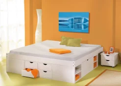 Letto Matrimoniale Bianco Contenitore Dimensione Materasso 140x190 cm, Rete Inclusa - Faraldi