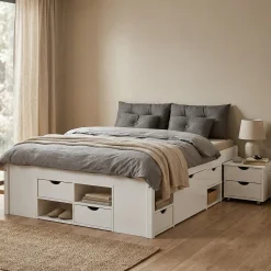 Letto Matrimoniale Bianco Contenitore Dimensione Materasso 140x200 cm, Rete Inclusa - Ravanusa