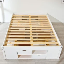 Letto Matrimoniale Bianco Contenitore Dimensione Materasso 140x200 cm, Rete Inclusa - Ravanusa