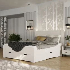 Letto Matrimoniale Bianco Crema Marrone Noce Dimensione Materasso 160x200 cm Peso Supportato 200 kg, Matrimoniale - Takaya