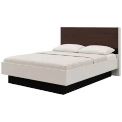 Letto Matrimoniale Bianco Crema Marrone Noce Dimensione Materasso 180x200 cm Peso Supportato 200 kg, Matrimoniale - Kamak