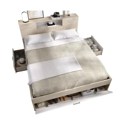 Letto Matrimoniale Bianco Marrone Rovere Contenitore Dimensione Materasso 160x200 cm, 2 - Murlo