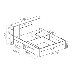 Letto Matrimoniale Bianco Marrone Rovere Contenitore Dimensione Materasso 160x200 cm, 2 - Murlo