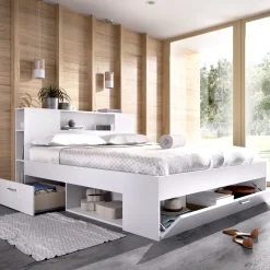 Letto Matrimoniale Bianco Marrone Rovere Contenitore Dimensione Materasso 160x200 cm, 2 - Murlo