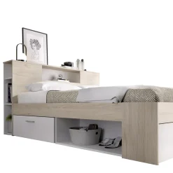 Letto Matrimoniale Bianco Marrone Rovere Contenitore Dimensione Materasso 160x200 cm, 2 - Murlo