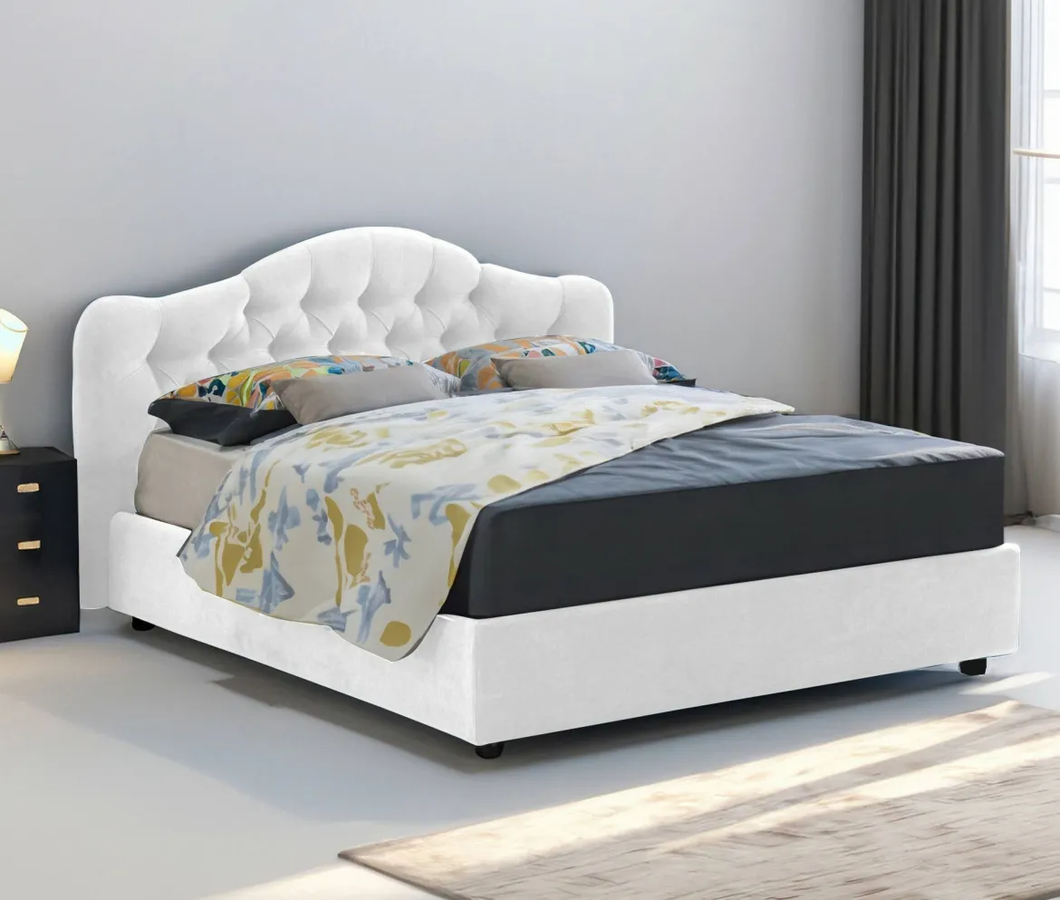 Letto Matrimoniale Bianco Materasso Incluso Sfoderabile, Contenitore Made in Italy - Annus