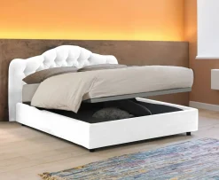 Letto Matrimoniale Bianco Materasso Incluso Sfoderabile, Contenitore Made in Italy - Annus