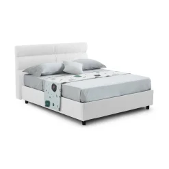 Letto Matrimoniale Bianco Materasso Incluso Sfoderabile, Contenitore Made in Italy - Briatico