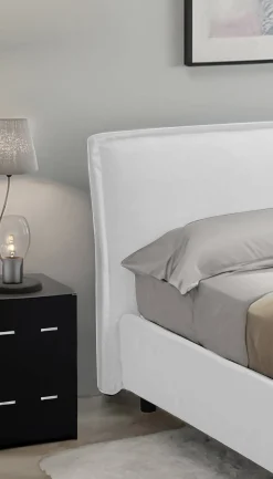 Letto Matrimoniale Bianco Materasso Incluso Sfoderabile, Contenitore Made in Italy - Bruzolo