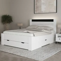 Letto Matrimoniale Bianco Nero Dimensione Materasso 160x200 cm Testata Dettaglio Rigato, Peso Supportato 200 kg - Kabale