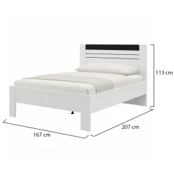 Letto Matrimoniale Bianco Nero Dimensione Materasso 160x200 cm Testata Dettaglio Rigato, Peso Supportato 200 kg - Kabale