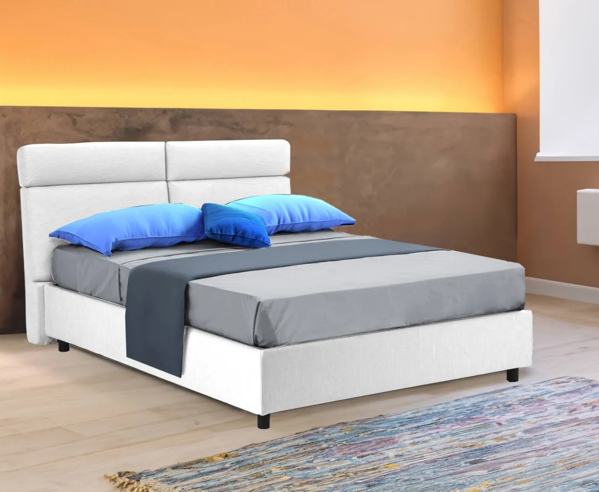 Letto Matrimoniale Bianco Sfoderabile Contenitore, Dimensione Materasso 160x190 cm Made in Italy - Alcatron