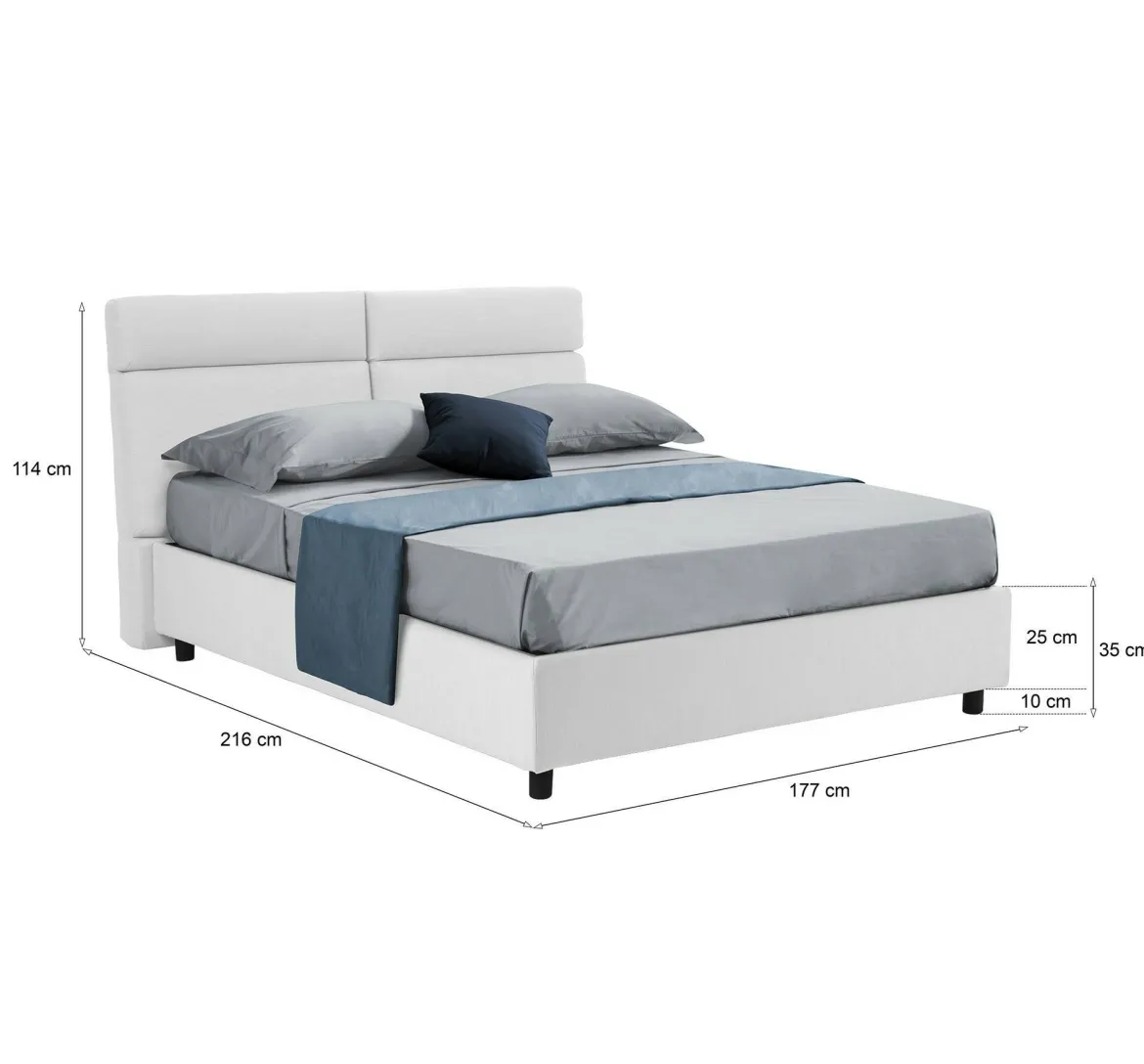 Letto Matrimoniale Bianco Sfoderabile Contenitore, Dimensione Materasso 160x190 cm Made in Italy - Alcatron