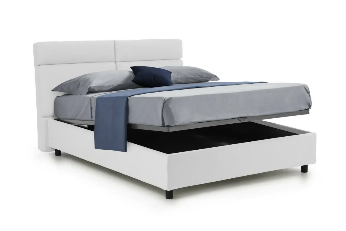 Letto Matrimoniale Bianco Sfoderabile Contenitore, Dimensione Materasso 160x190 cm Made in Italy - Alcatron