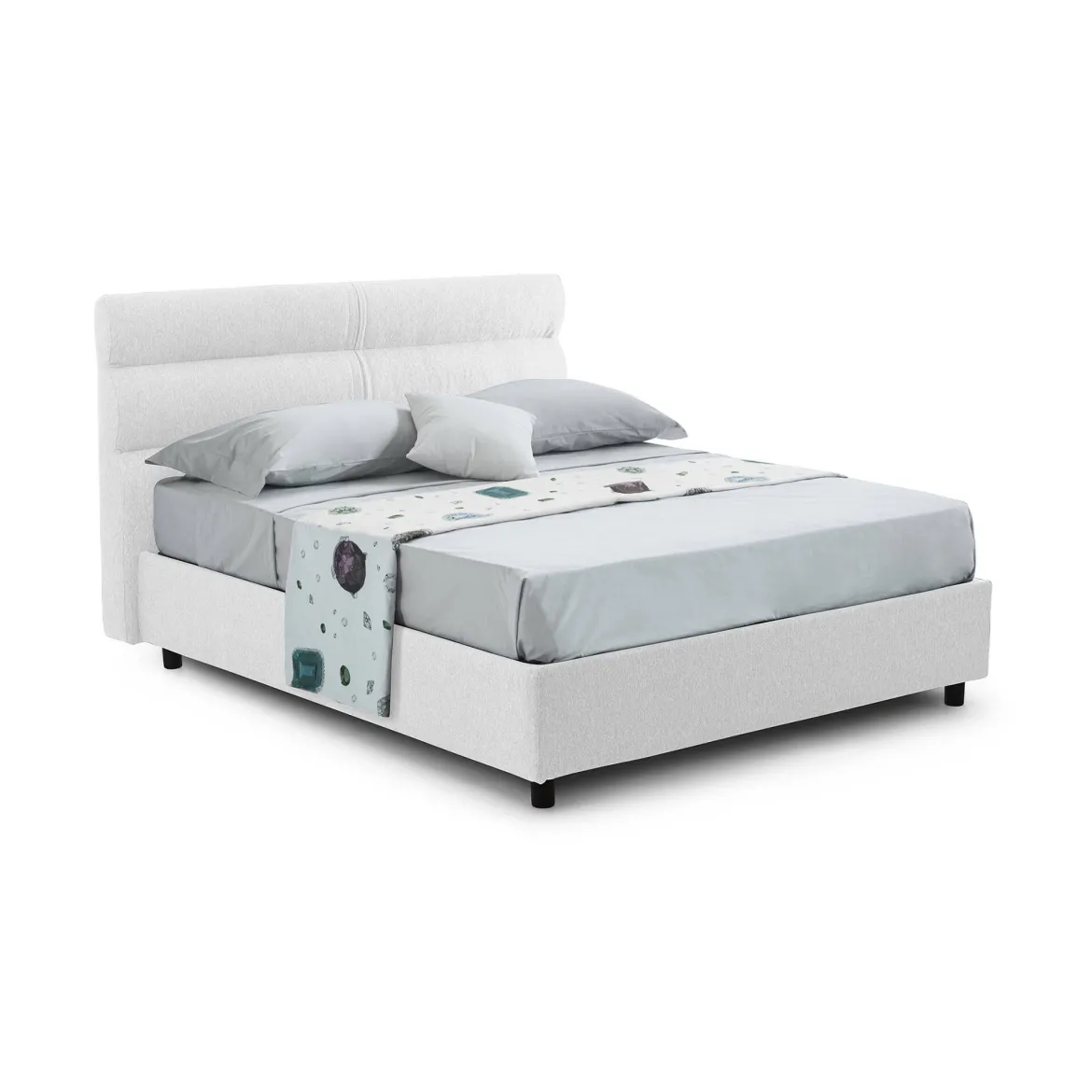 Letto Matrimoniale Bianco Sfoderabile Contenitore, Dimensione Materasso 160x190 cm Made in Italy - Brolo