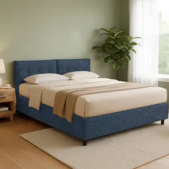 Letto Matrimoniale blu Sfoderabile Contenitore, Dimensione Materasso 160x190 cm - Levice