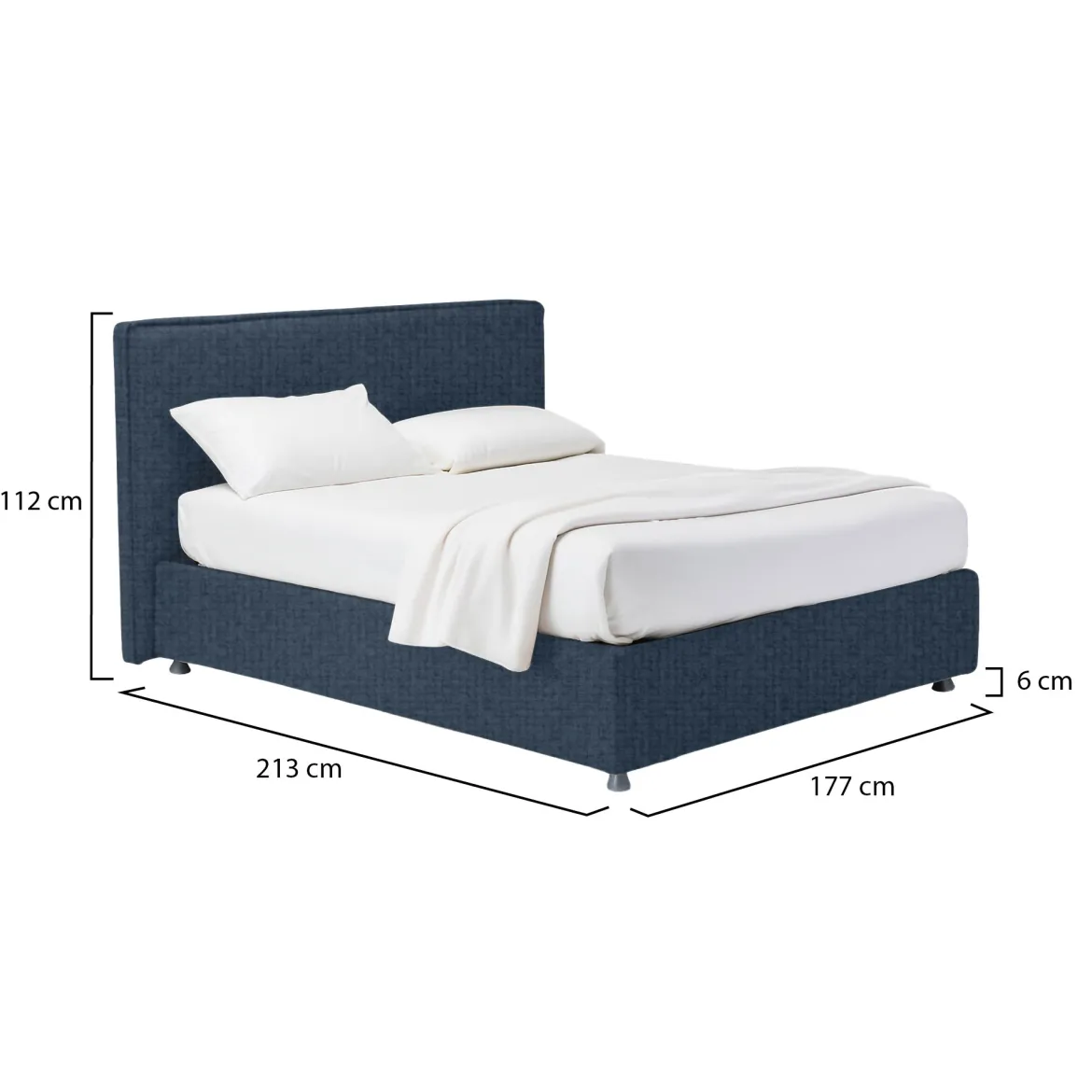 Letto Matrimoniale blu Sfoderabile Contenitore, Dimensione Materasso 160x200 cm - Melilli