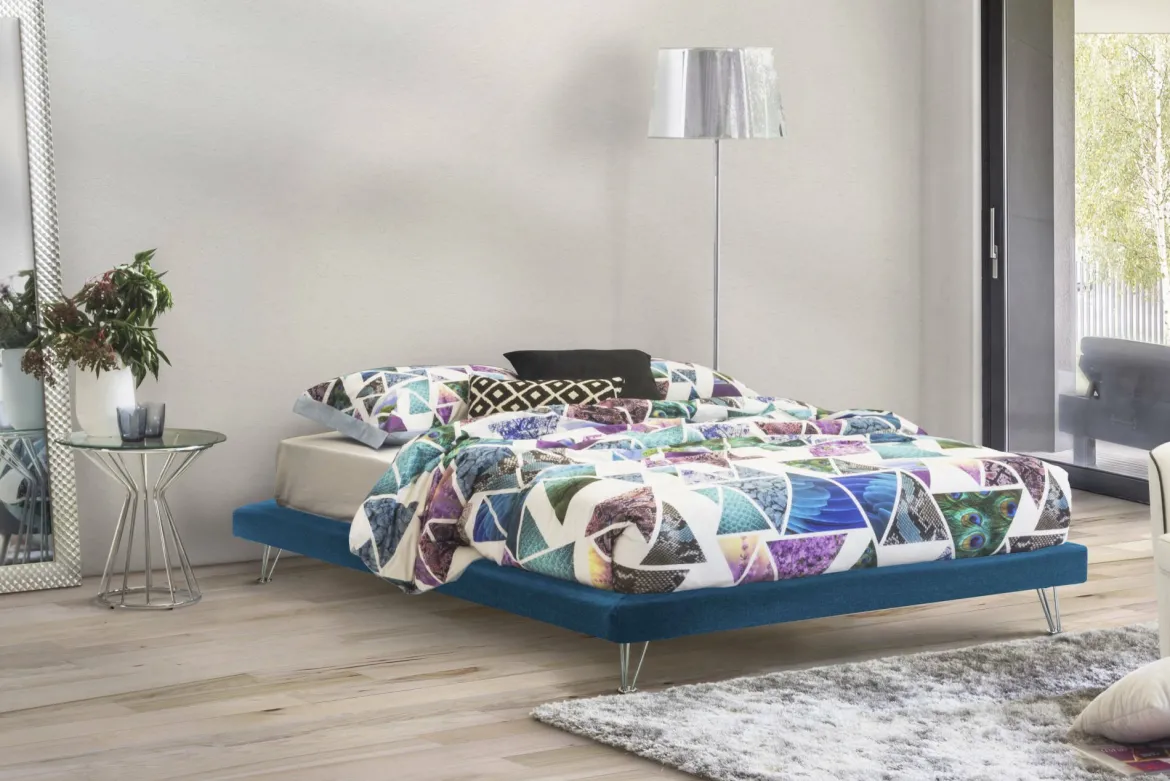 Letto matrimoniale blu 170x205cm sfoderabile - Arbatrax