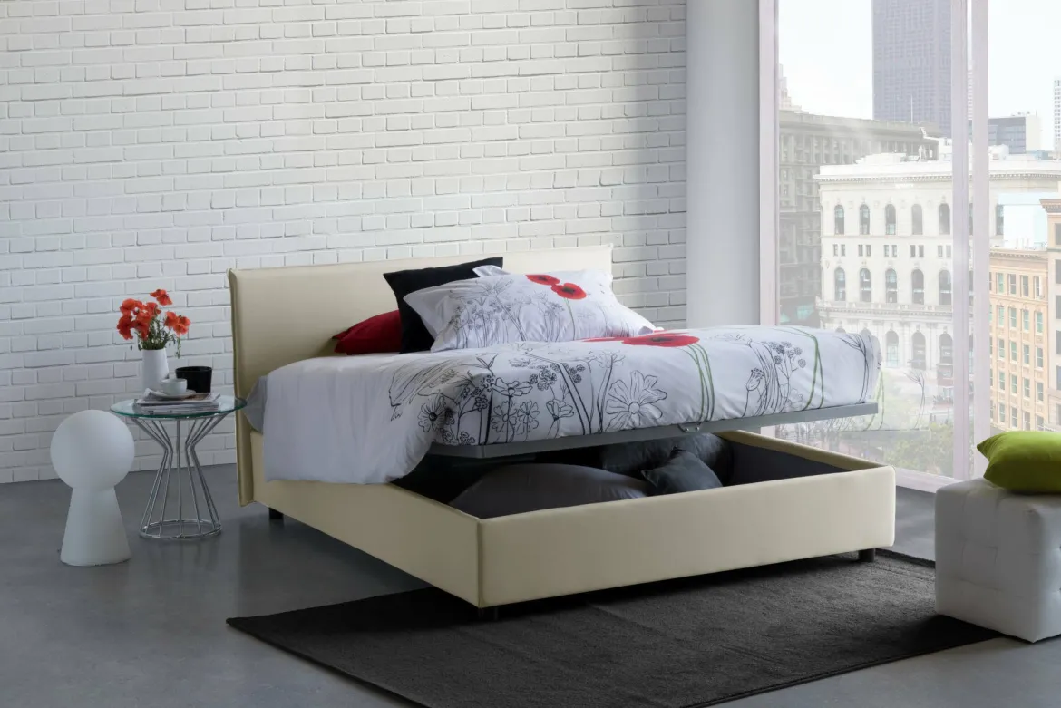 Letto matrimoniale con contenitore beige 175x205cm - Ashlee