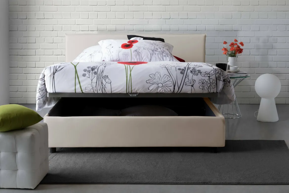 Letto matrimoniale con contenitore beige 175x205cm - Ashlee