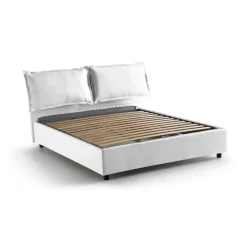 Letto Matrimoniale Contenitore 175x205x95h Imbottito in Tessuto Bianco Sfoderabile Made in Italy con Rete a Doghe – Anjin