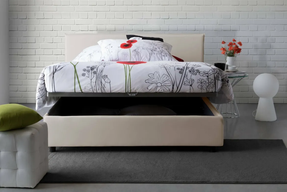 Letto matrimoniale contenitore beige 175x215cm rivestimento lavabile - Ariadni