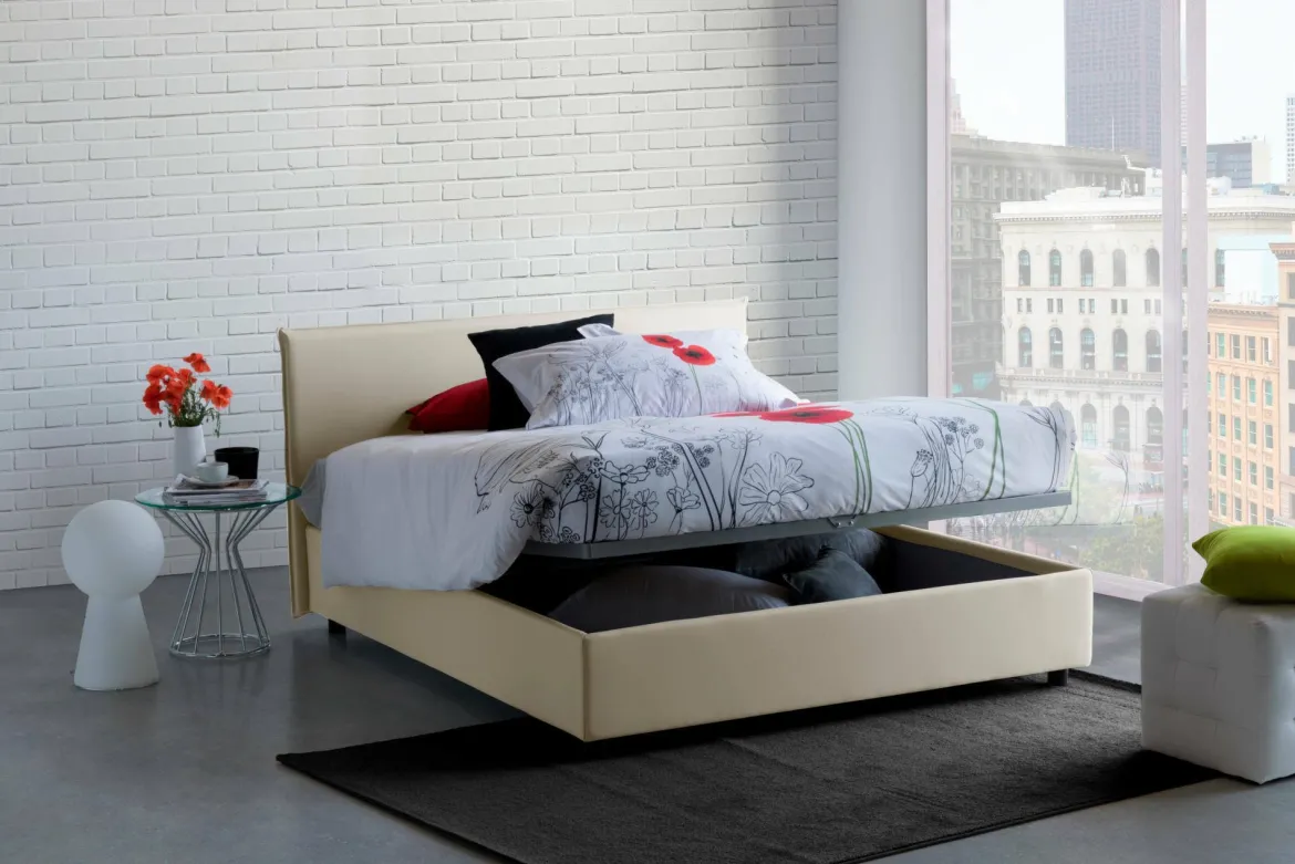 Letto matrimoniale contenitore beige 175x215cm rivestimento lavabile - Ariadni