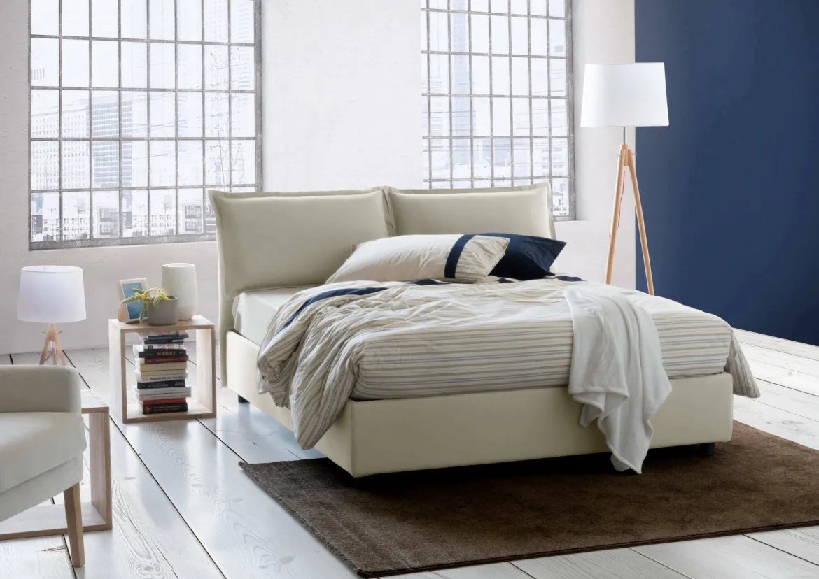 Letto matrimoniale contenitore beige 175x215cm sfoderabile - Aris