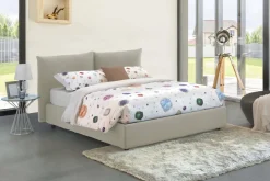Letto matrimoniale contenitore beige 190x225cm rivestito in tessuto - Aghineo