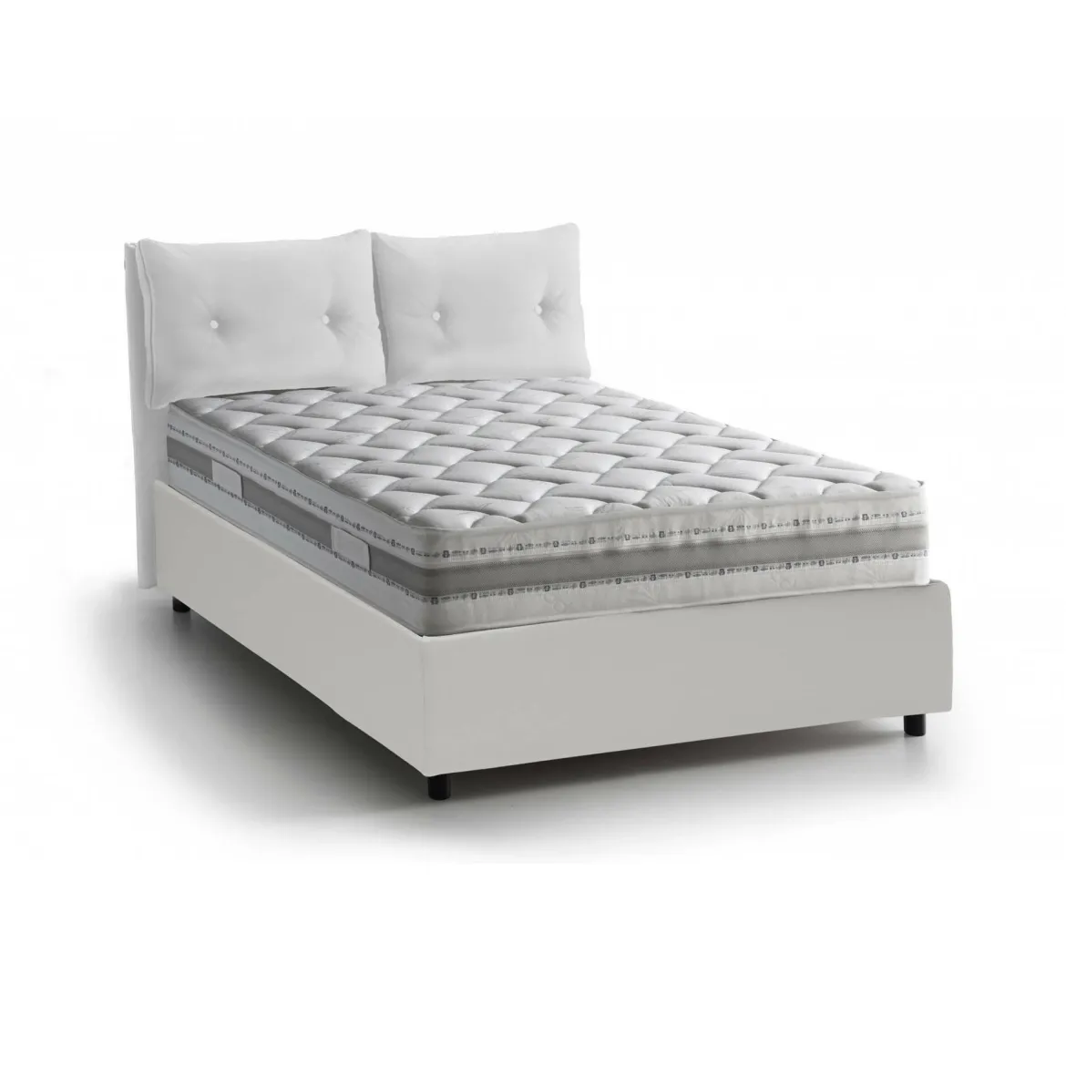 Letto matrimoniale contenitore bianco 175x205cm rivestimento in tessuto - Akasha