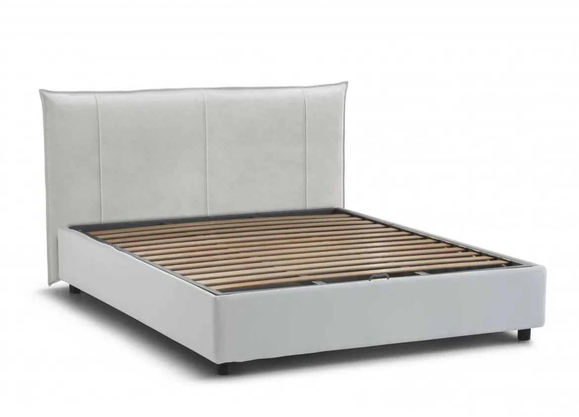 Letto matrimoniale contenitore bianco 175x215cm con testiera arrotondata - Ayur