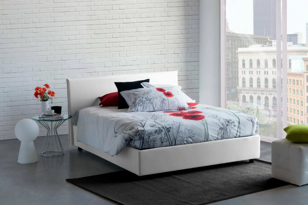 Letto matrimoniale contenitore bianco 175x215cm rivestito in tessuto - Arcan