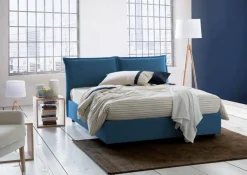 Letto matrimoniale contenitore blu 175x205cm rivestimento in tessuto - Annibale