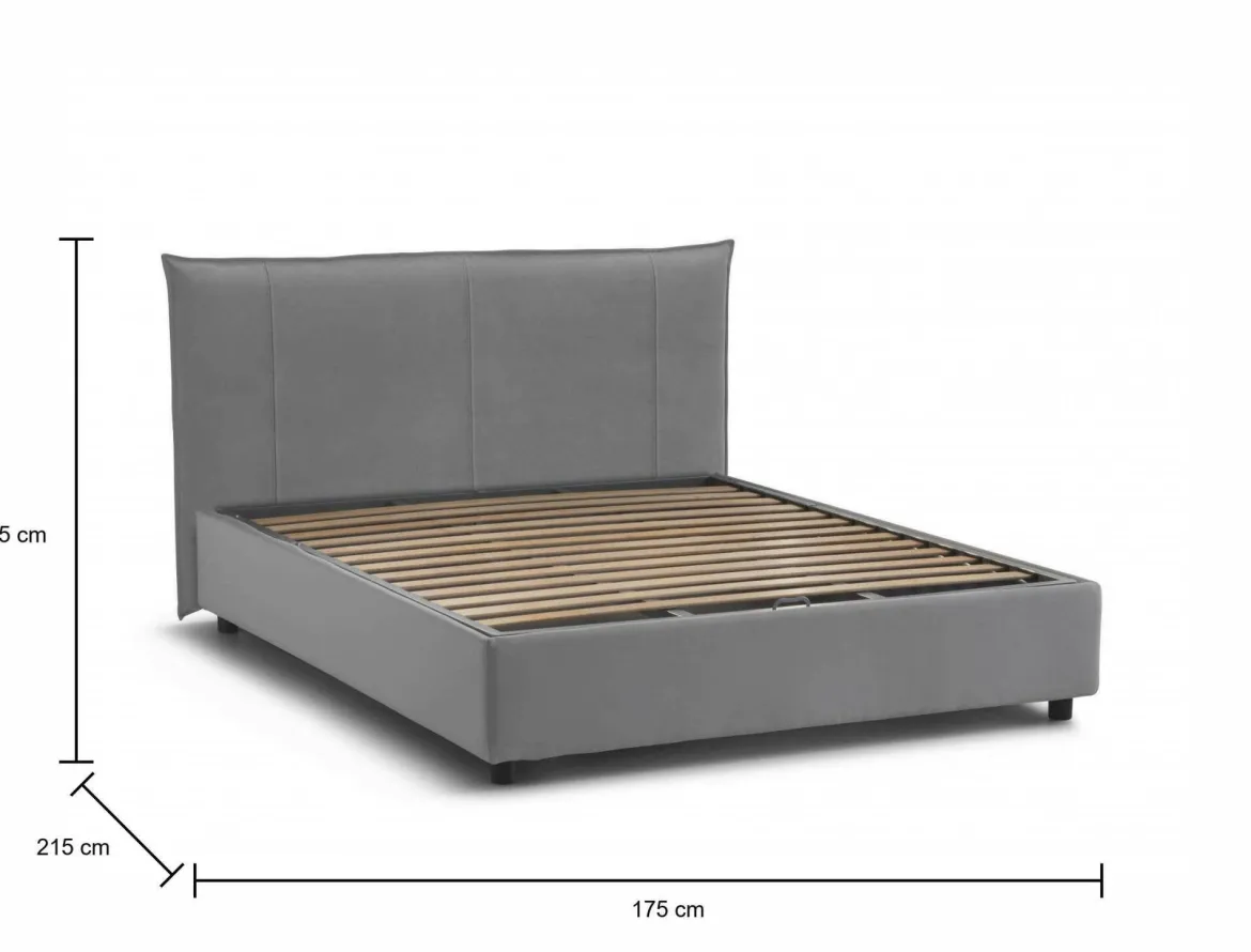 Letto matrimoniale contenitore grigio 175x215cm rivestito in tessuto - Ambassador