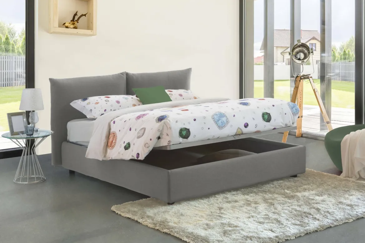Letto matrimoniale contenitore grigio 190x225cm - Arcole