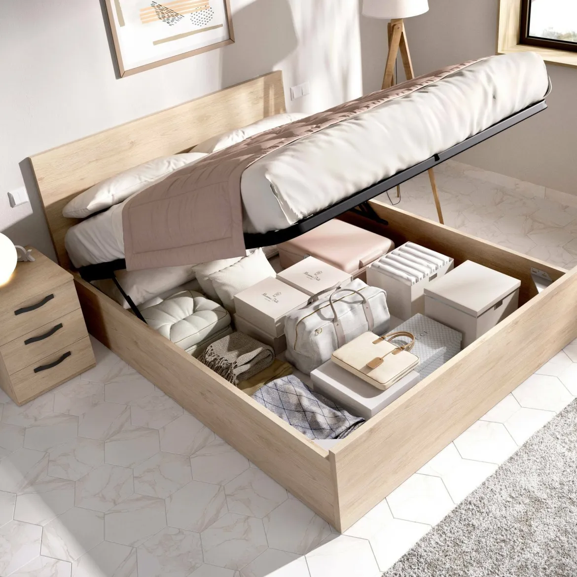 Letto matrimoniale contenitore rovere 158x197cm - Barolo
