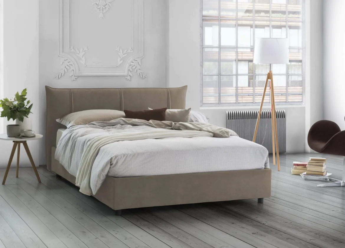 Letto matrimoniale contenitore tortora 175x205cm imbottito - Nessuna