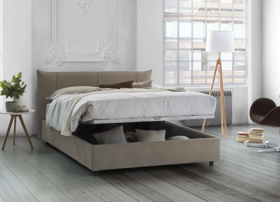 Letto matrimoniale contenitore tortora 175x205cm imbottito - Nessuna