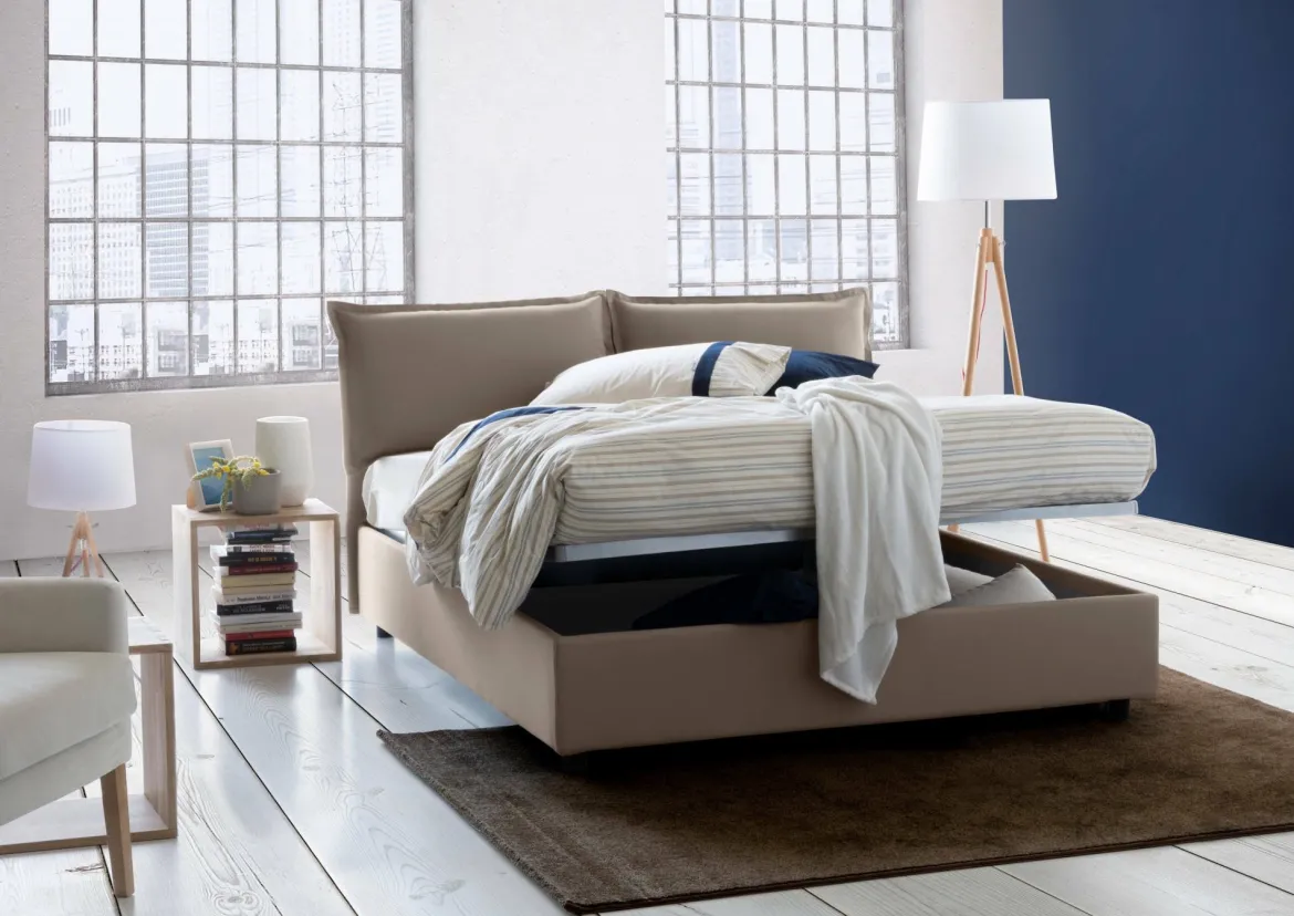 Letto matrimoniale contenitore tortora 175x205cm rivestimento in ecopelle - Hanoi