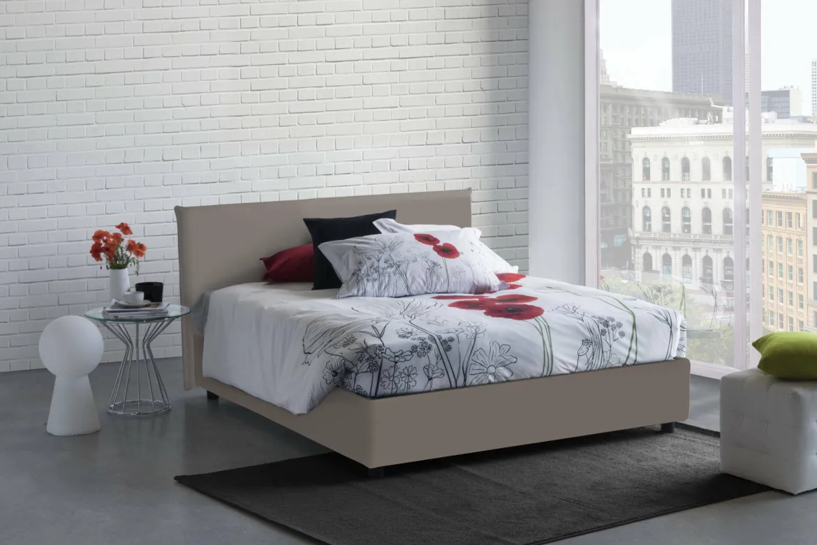 Letto matrimoniale contenitore tortora 175x205cm rivestimento in ecopelle - Scolecite