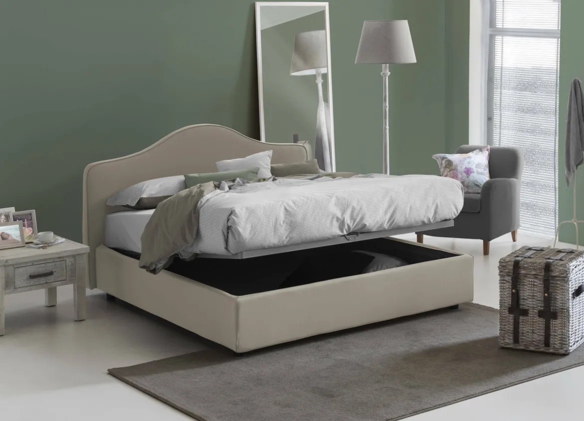 Letto matrimoniale contenitore tortora 175x205cm rivestimento lavabile - Anassimene
