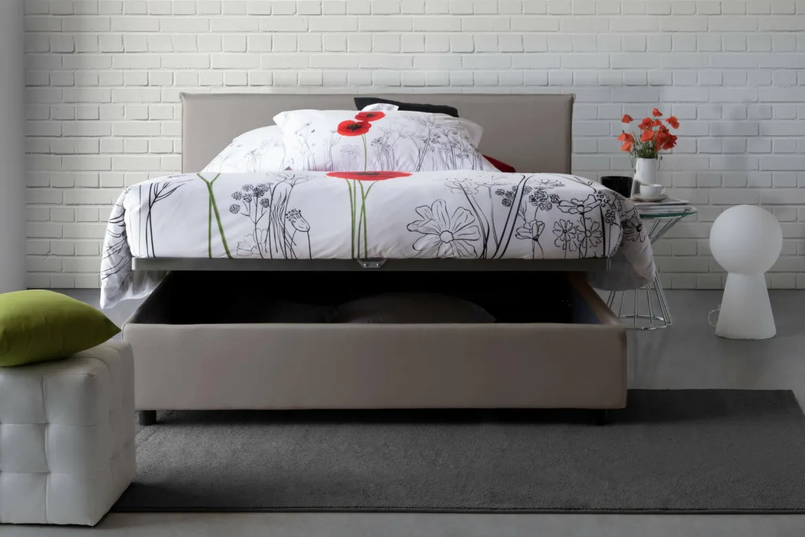 Letto matrimoniale contenitore tortora 175x205cm rivestimento lavabile - Anassimene