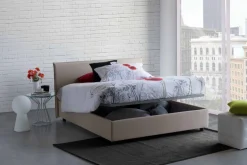 Letto matrimoniale contenitore tortora 175x205cm rivestito in tessuto - Ashlee