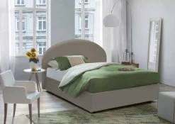 Letto matrimoniale contenitore tortora 175x215cm con testiera imbottita - Geras