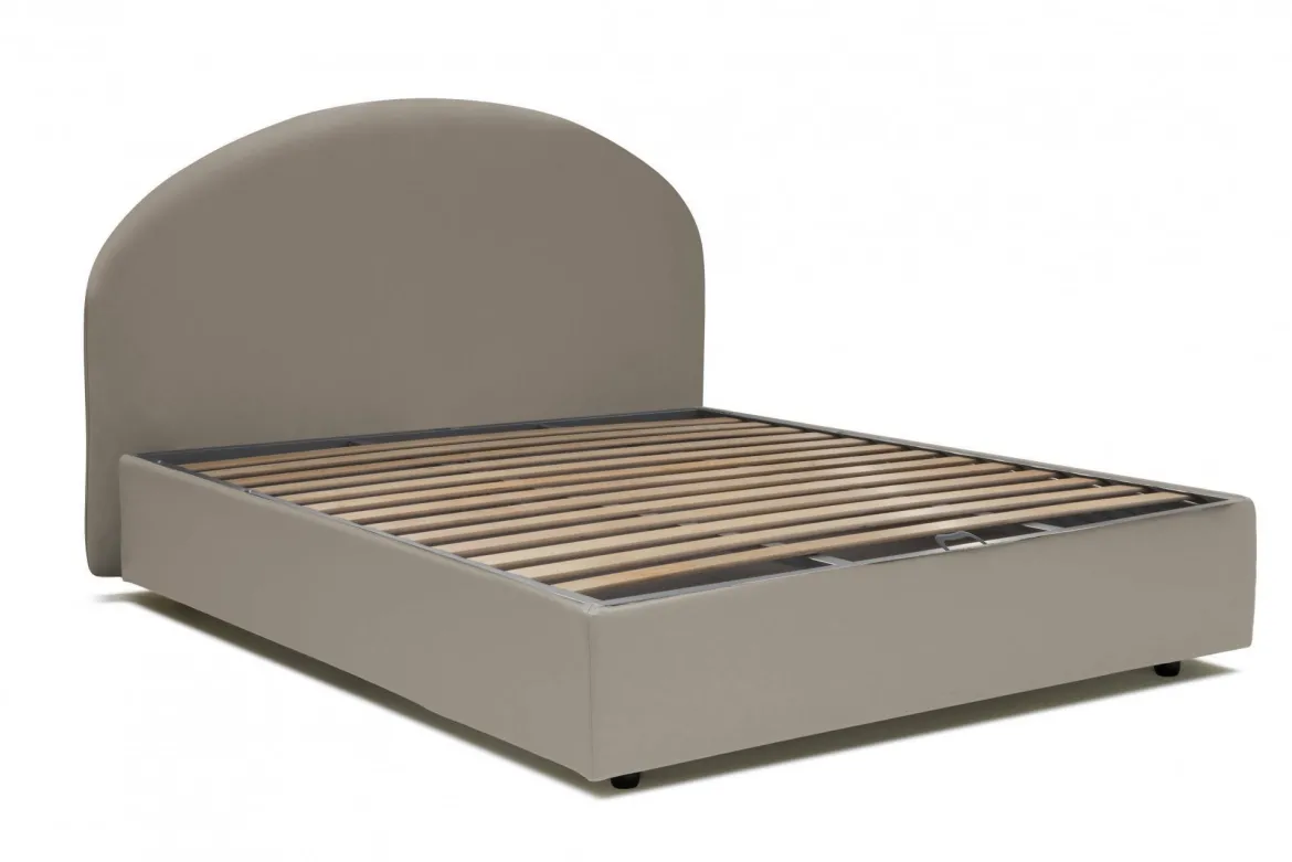 Letto matrimoniale contenitore tortora 175x215cm con testiera imbottita - Geras