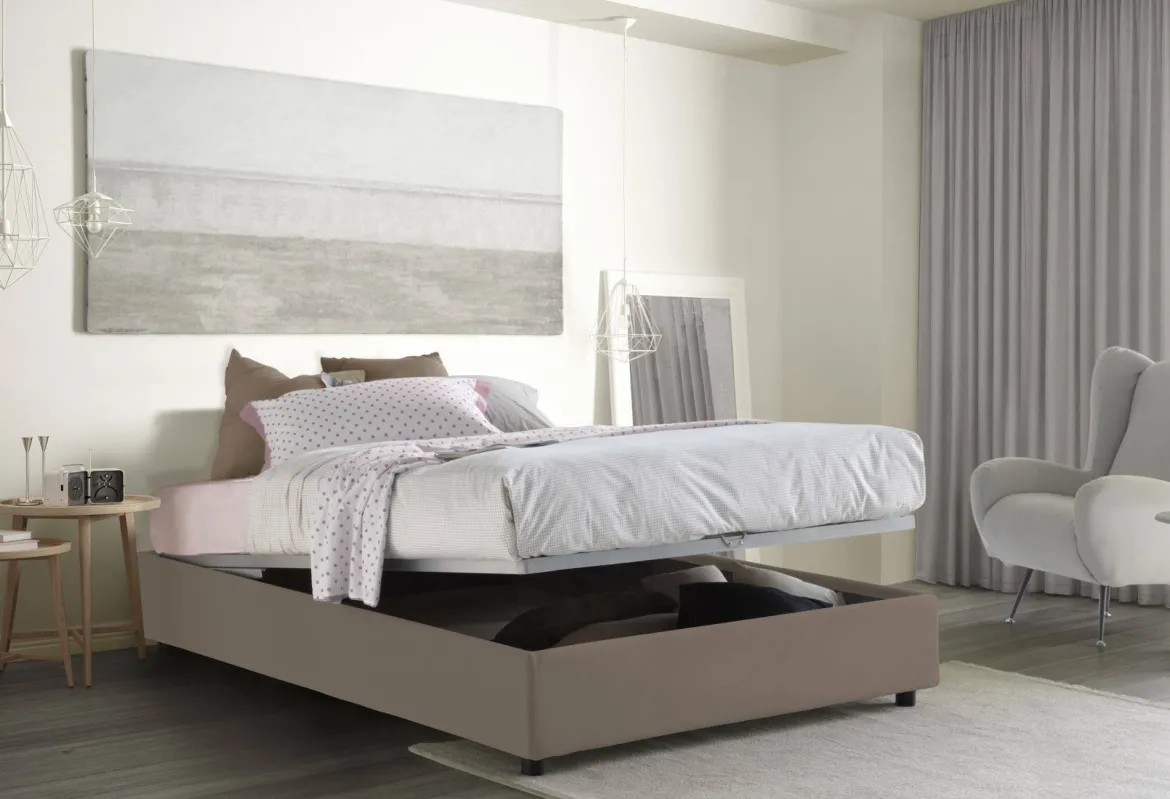 Letto matrimoniale contenitore tortora 175x215cm sfoderabile - Amalta