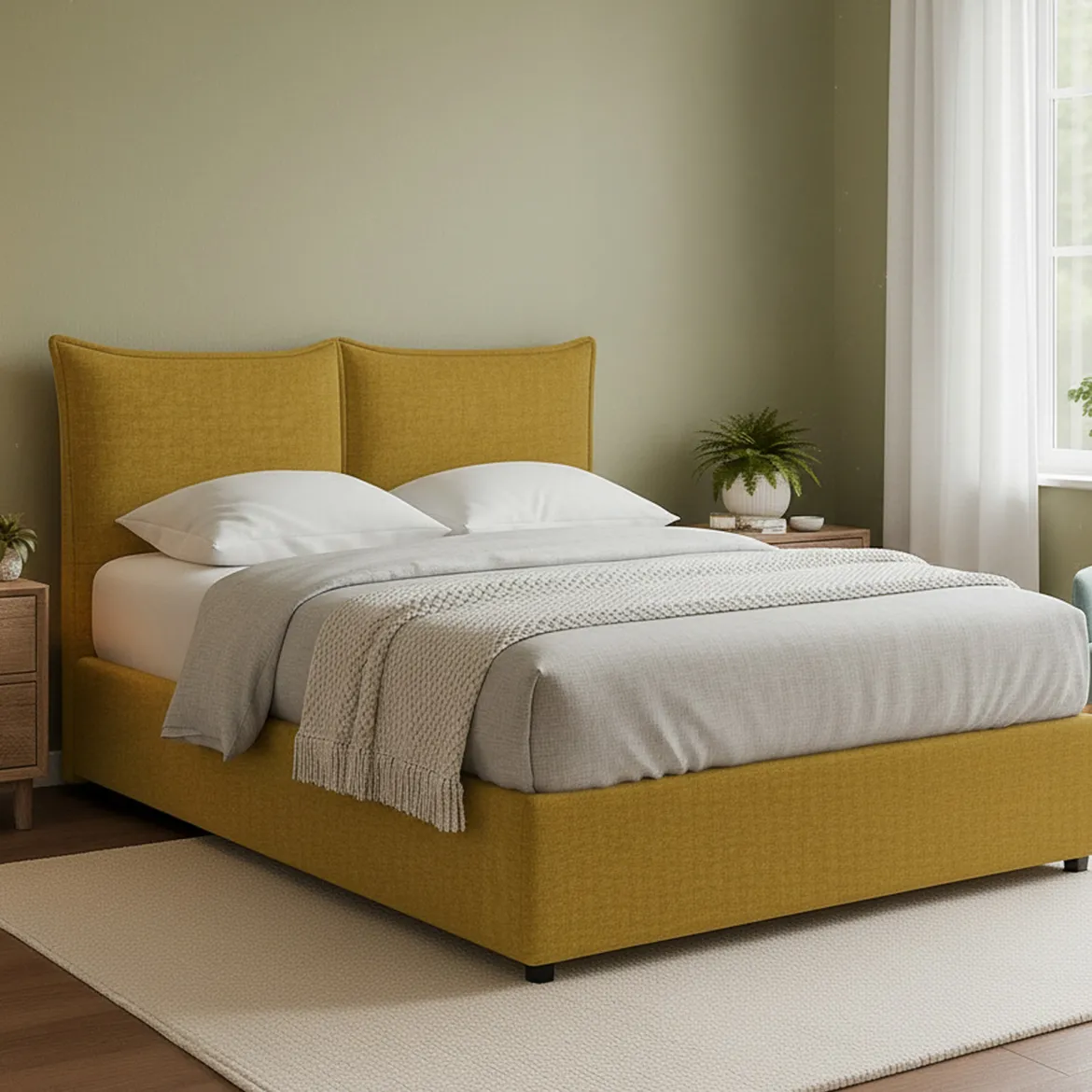 Letto Matrimoniale Giallo Ocra Sfoderabile Contenitore, Dimensione Materasso 160x190 cm - Colere