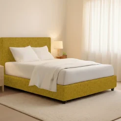 Letto Matrimoniale Giallo Ocra Sfoderabile Contenitore, Dimensione Materasso 160x190 cm - Issime