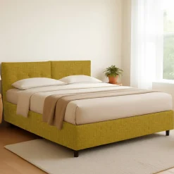 Letto Matrimoniale Giallo Ocra Sfoderabile Contenitore, Dimensione Materasso 160x190 cm - Lioni
